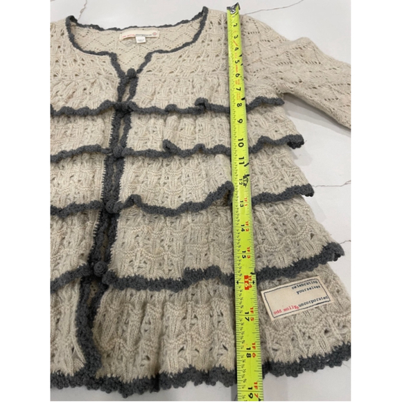 Odd Molly Y2K Wool Open Knit Crochet Cardigan Womens XS Coquette Fairy Ruffle - Picture 11 of 12